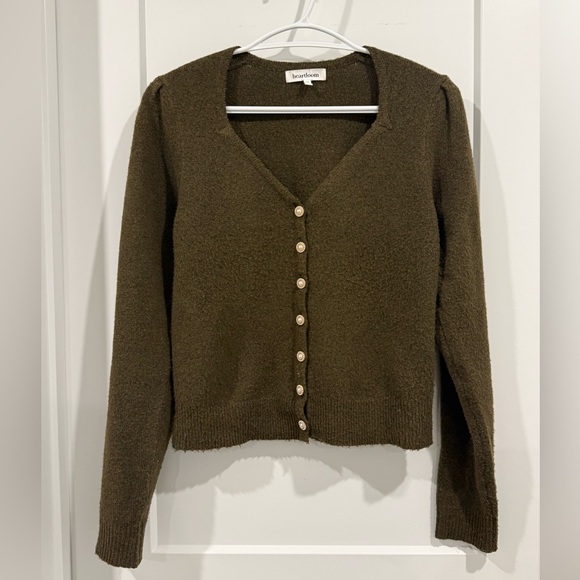 Heartloom Olive Button-Up Cardigan Sweater - Picture 1 of 6